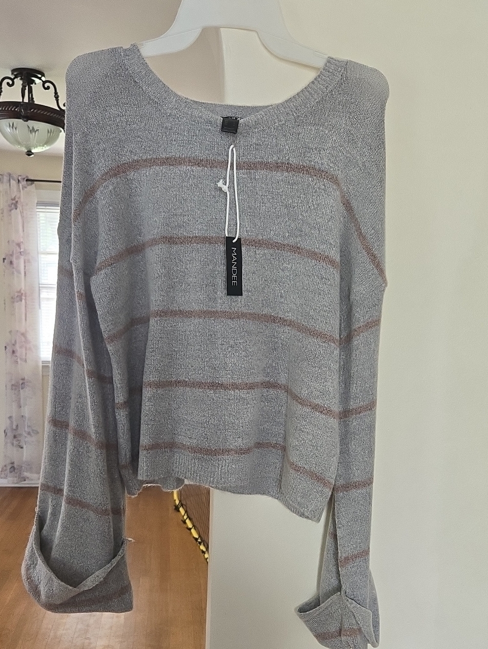 mandee Gray Sweater with Brown Stripes